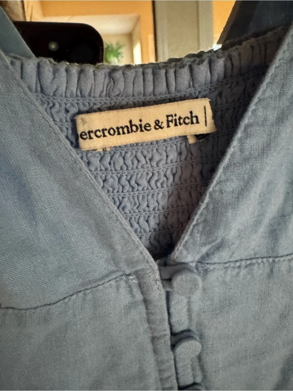 Abercrombie and Fitch Light Blue Women's Spaghetti Strap Button-Front Maxi Dress